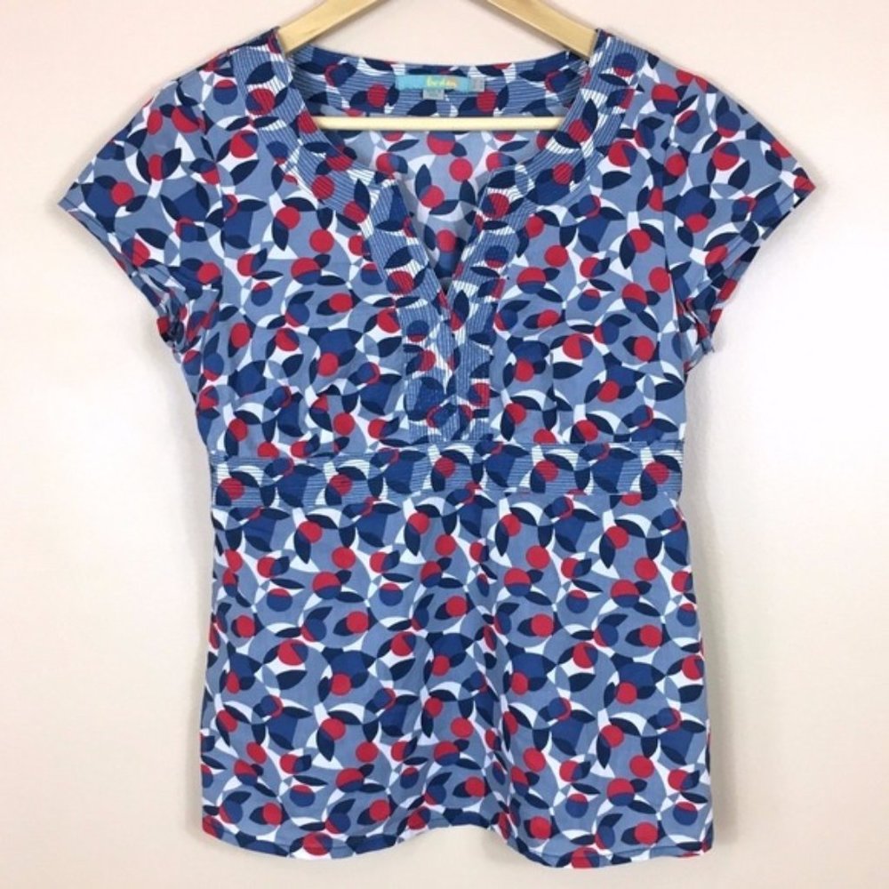 Boden V Neck Popover Botanical Mod Print Top Sz 8 Med